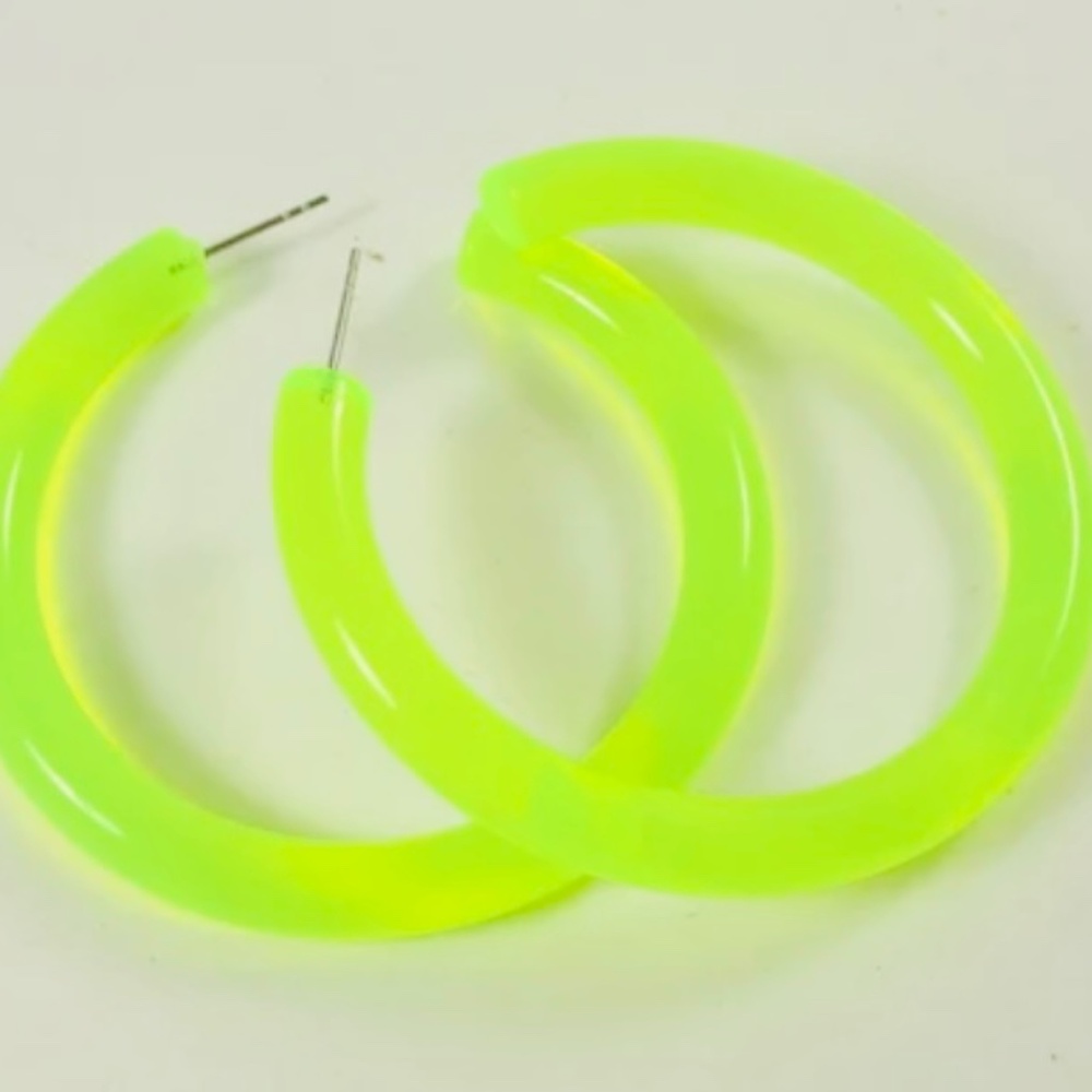 Barbiecore Neon Yellow-Green Acrylic hoop earrings